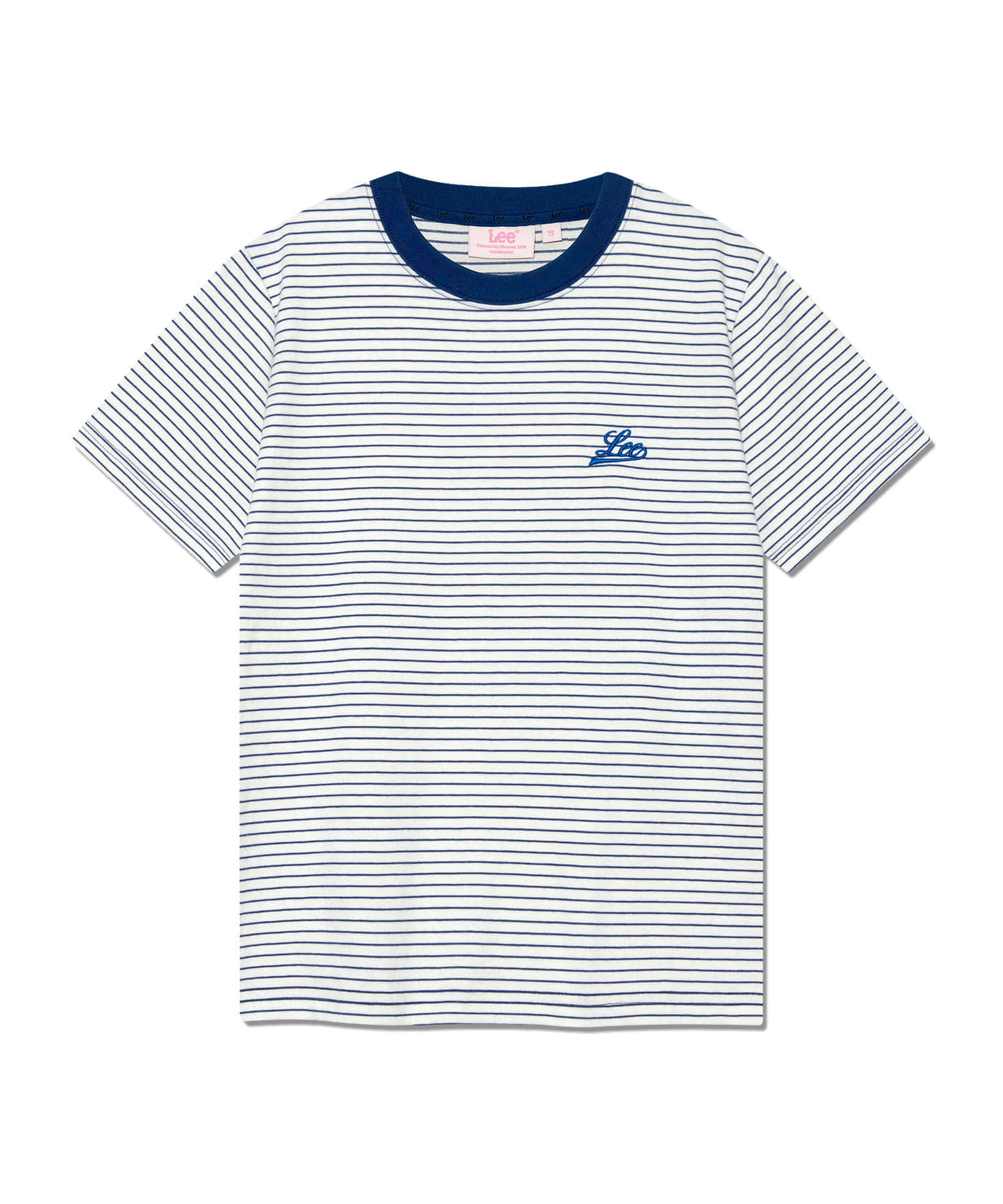 우먼 스탠다드핏 스트라이프 티셔츠 블루